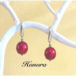 Earrings Sterling Silver Pearl HONORA Pink Cultured Hook Dainty Classic